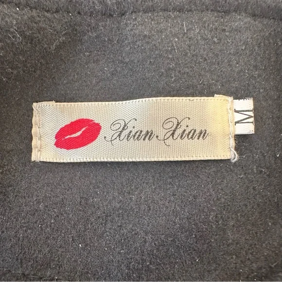 Xian Xian Goth Steampunk Hooded Black Fleece Felt High-Low Coat sz M - Picture 4 of 7